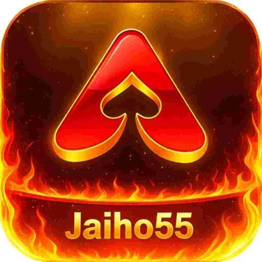 Jaiho55 Game logo with red and gold spade icon and fiery gaming background